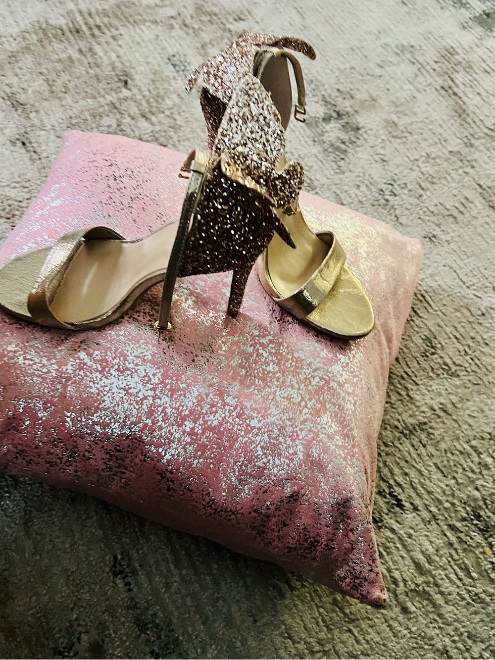 Gold Glitter Ankle-Strap High Heels